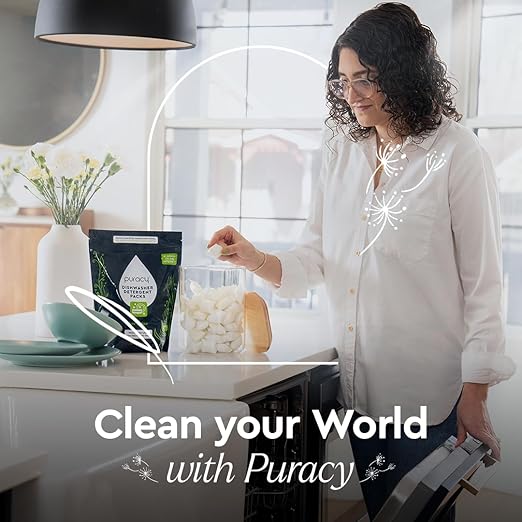 Puracy Dishwasher Pods, Natural Dishwasher Detergent, Free & Clear Dish tabs - Enzyme-Powered, Spot & Residue Free - TikTok Trend Items, Must Haves from TikTok Made Me Buy It (Free & Clear, 18 Count)