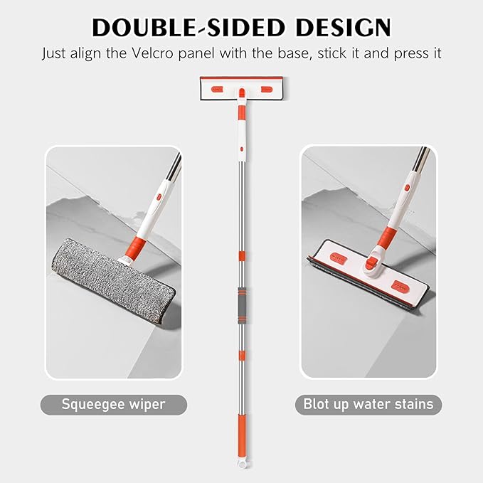 SetSail 4-in-1 Tile Tub Floor Scrubber with 52-inch Adjustable Long Handle Shower Cleaner Brush Comes with Window Scrubber and 3 Replacement Brush Heads for Cleaning Bathroom Kitchen Tub Tile,Orange