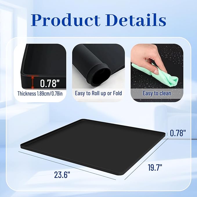 Dehumidifier Drip Mat- 23.6'' x 19.7'' x 0.78'' Silicone Humidifier Drip Mat, With Raised Edge, Non-Slip,Spill-Proof,Dehumidifier Drip Pan,Prevent Water Leakage and Protect Floor & Carpet-Black