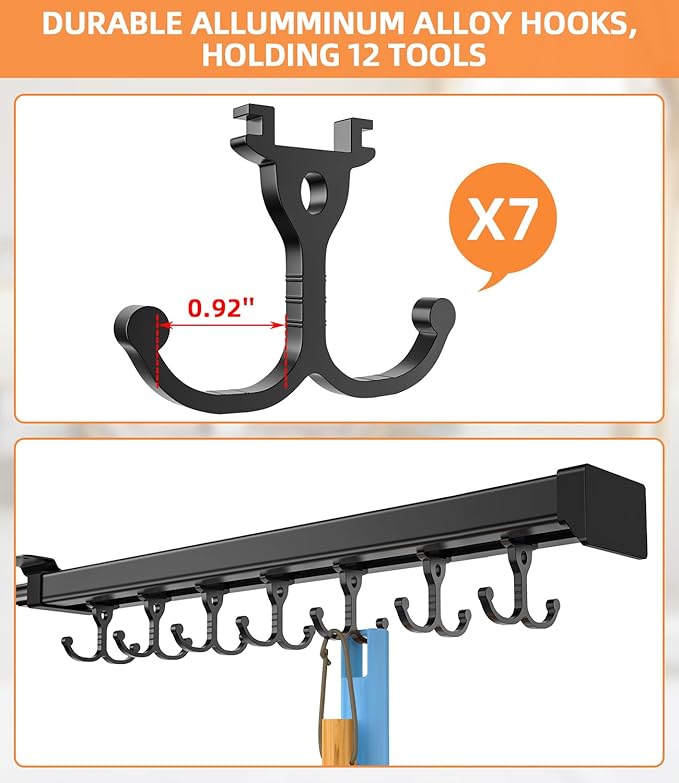 Pull Out Broom Holder With Adjustable Double Row Sliding Hook, Multifunctional Slide Broom And Mop Storage/Organizer Garage Organization Hooks, for Closet Laundry Garage Kitchen - 16.14inch