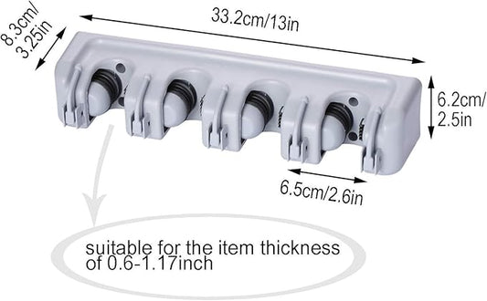 TOGU 2 Pack Mop and Broom Holder Wall Mounted 4 Position Storage Rack with 5 Retractable Hooks Holds up to 9 Tools Utility Weatherproof Holder for Garage Storage Systems Broom Organizer,Gray