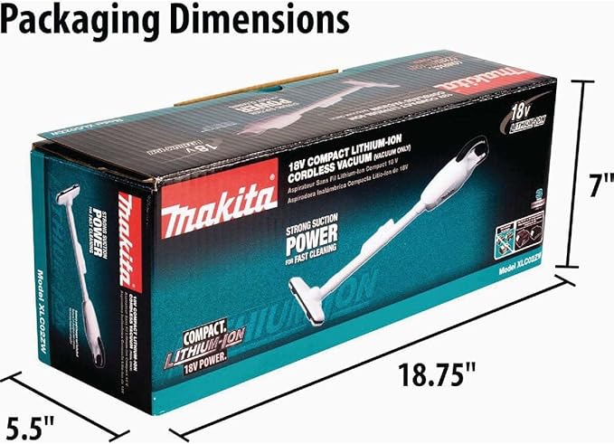 Makita XLC02ZW 18V LXT Lithium-Ion Compact Cordless Vacuum, Tool Only, White