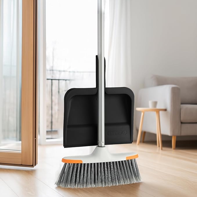 Superio Clip-On Dustpan with Rubber Lip - 10-inch Wide Durable Plastic Dust Pan with Comfort Grip Handle, 2-Pack (Black)