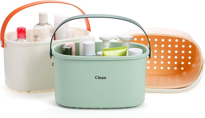 Frcctre 3 Pack Plastic Shower Caddy Basket with Handle, Portable Plastic Storage Basket Tote Organizer Bin Cleaning Caddy for Bathroom, Kitchen, College Dorm