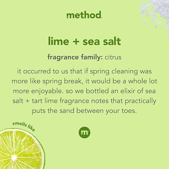 Method Gel Dish Soap, Lime + Sea Salt, Tough on Grease, 18 Fl Oz (Pack of 4)