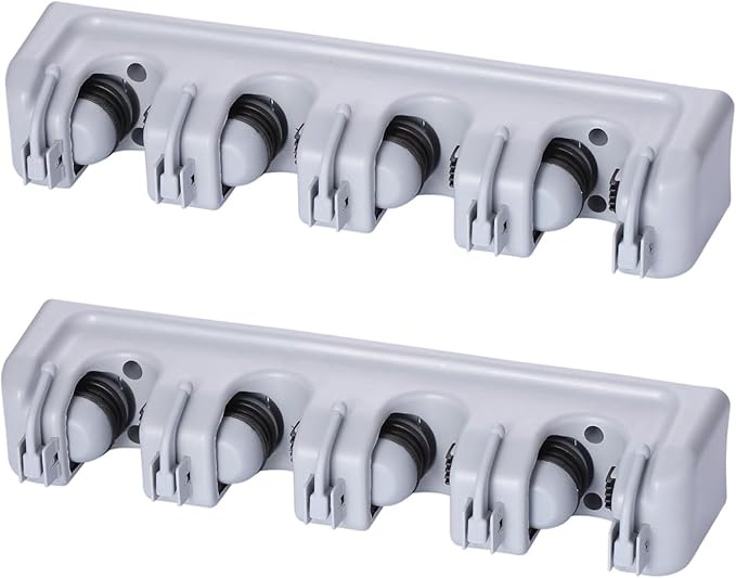 TOGU 2 Pack Mop and Broom Holder Wall Mounted 4 Position Storage Rack with 5 Retractable Hooks Holds up to 9 Tools Utility Weatherproof Holder for Garage Storage Systems Broom Organizer,Gray