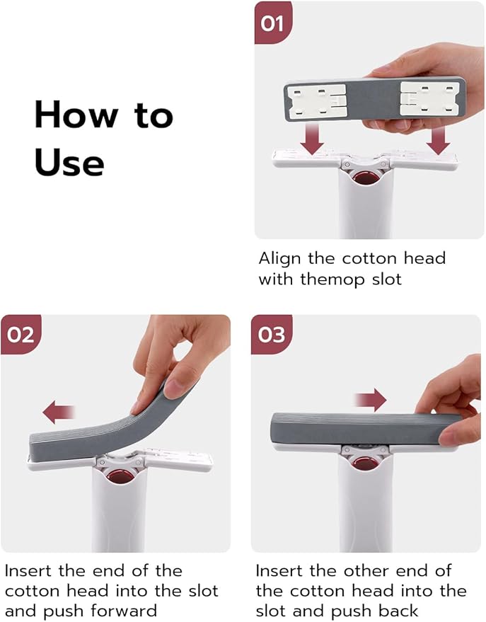 Mcbazel Portable Mini Cleaning Mop, Mini Sponge Mop, Wet and Dry Use Cleaning System, Mini Mop for Bathroom, Kitchen, Desktop, Glass, Living Room, Car (2 Sponge Head + 1 Squeeze Handle)