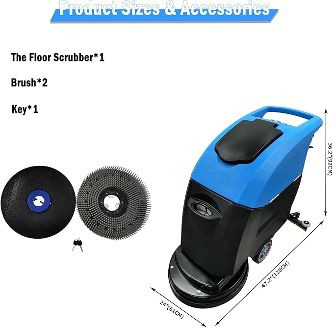 Floor Scrubber Machine 20" Cleaning Width, Dual Tanks Total 23.5 Gallons for Mall/Hotel/Office/Factory 110V