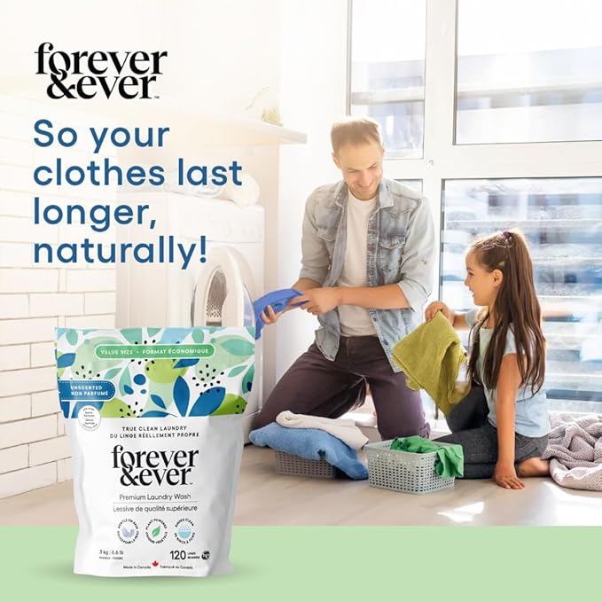 All Natural Laundry Detergent Powder, Unscented Powder Laundry Detergent, Fragrance Free, Organic, Biodegradable, High Efficiency Compatible Washing, Eco Friendly Premium Wash, 6.6lbs