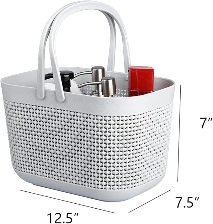 UUJOLY Portable Shower Caddy Basket Tote, Plastic Storage Basket with Handles Organizer Bins for Kitchen Bathroom College Dorm, Grey 2 Pack