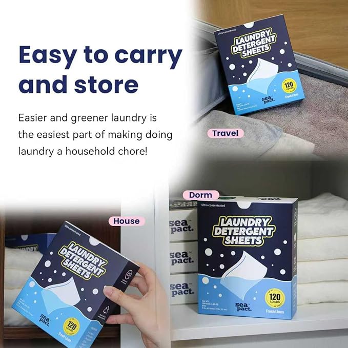 Laundry Detergent Sheets Up to 120 Loads, Gentle for Skin, Lavender Scent, Plastic Free, Stain-Fighting Enzymes, Soap Sheets, No Waste, Quick Dissolve, Easy to storm, Dorm Travel essentials, 60 Ct