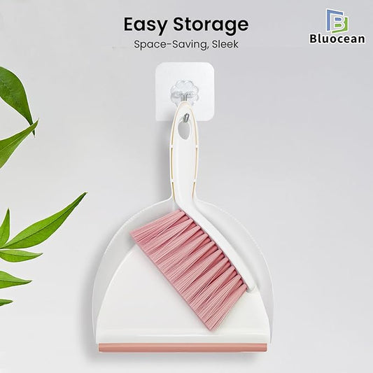 Mini Handheld Broom and Dustpan Set – Small Cleaning Set with 7" Wide Dustpan Opening, Compact & Cute Design, Hand Brush Bristles for Hair/Debris, Ideal for Pet, Sofa, Kitchen (White & Blush Pink)