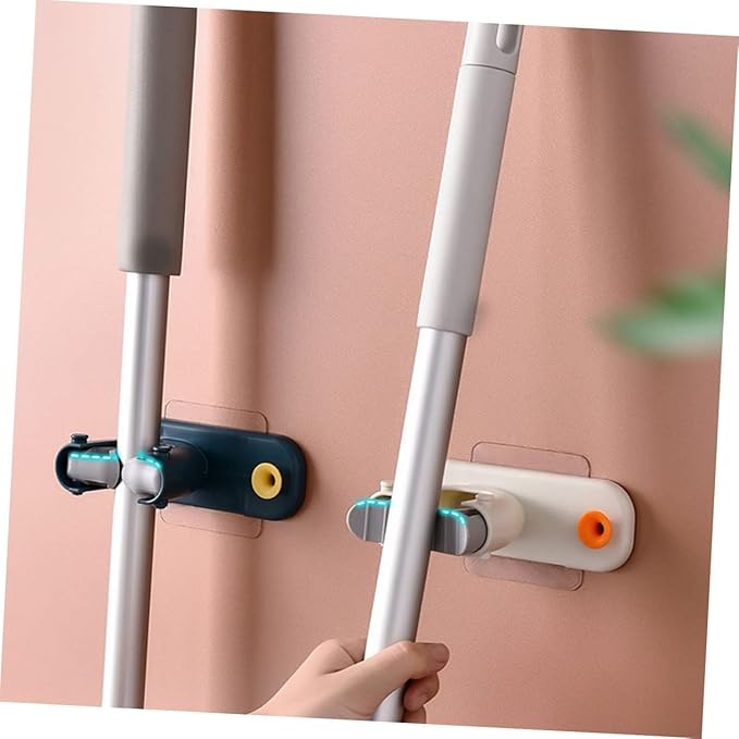 PRETYZOOM 4Pcs Mop Broom Holder Wall Mounted Storage Rack Organizer for Bathroom Kitchen Garage Heat-resistant Mop Hanger Hooks for Cleaning Tools