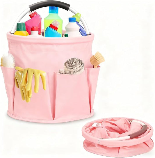 Cleaning Caddy for Cleaning Supplies,17L Cleaning Supply Caddy with Handle Foldable Cleaning Supplies Organizer Bucket Cleaning Products Organizers for Home, Garden (Light Pink)
