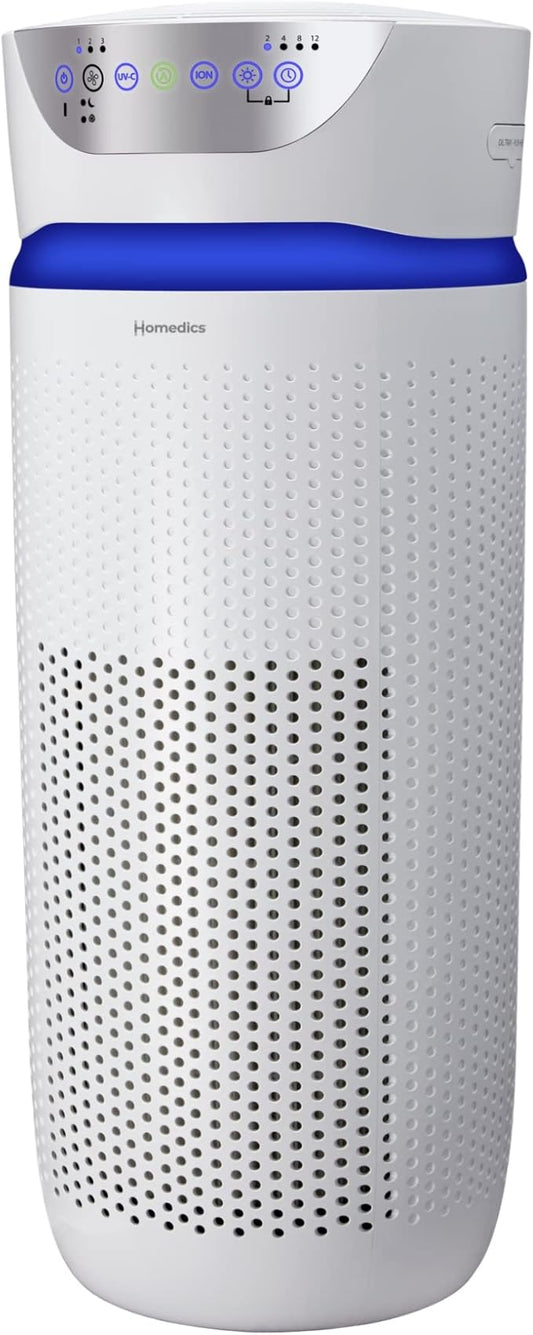 Homedics 5-in-1 UV-C Air Purifier - 360-Degree HEPA Filter for 1,593 Sq Ft, Extra Large Air Purifiers for Bedroom and Home, Essential Oil Pads, Built-In Timer, 5 Speed Settings for Large Rooms, White