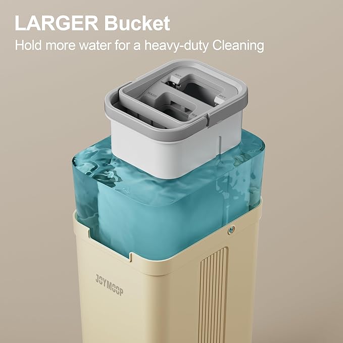 JOYMOOP Mop and Bucket Set (Beige & Blush Brown) with Extension Handle, Ideal for Floor, Window, and Wall Cleaning - Includes 5 Washable Microfiber Pads for Wet and Dry Use