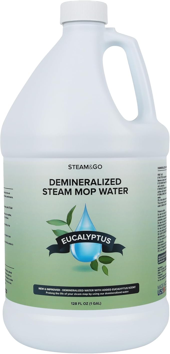 Steam & Go Demineralized Water - Multi-Surface Cleaning Solution for Steam Mop, Ready-to-Use Floor Cleaner, No PVC, Ideal for Home & Office, Compatible w/Any Mop - Eucalyptus Mint, 128oz, Pack of 1