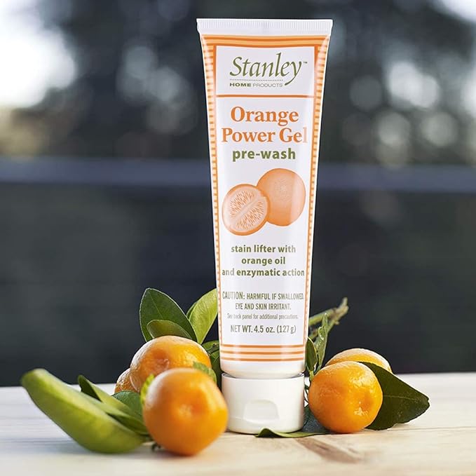 Stanley Home Products Orange Power Gel Pre Wash - Laundry Stain Remover - Spot Treat Tough Stains Works Immediately Cleans and Deodorizes Fabrics Ideal for Blood Oil Grease and More - 2 Pack