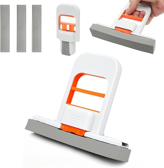 Self Squeezing Mini Mop, Orange Small Sponge Mop, Wet and Dry Use Cleaning System, Foldable Desktop Mop, One-Hand Squeeze Handle and Replaceable Head