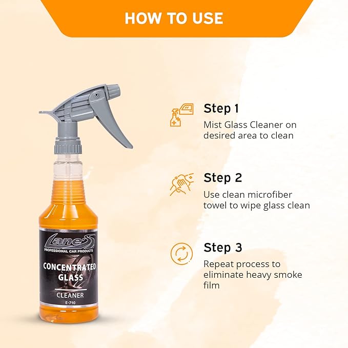 LANE'S Concentrated Auto Glass Cleaner | Tint-Safe Car Windshield, Window Cleaner | Removes Automotive Smoke Film, Fingerprints, & Smudges | Streak-Free, Safe for All Glasses | 16oz