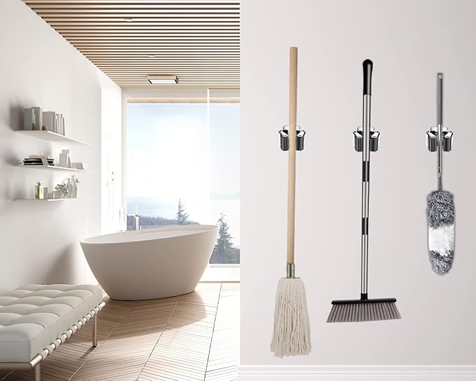 Verdenu 10 Pack Broom Holder Wall Mount, Mop and Broom Holder Wall Mount, Stainless Steel Command Broom Holder with Screws, Garden Tool Storage Organizer for Kitchen, Home, Bathroom, Garage, Grey