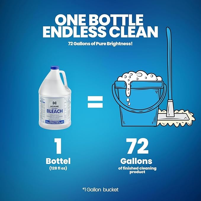 ( 6 Gallon) Ultra Germicidal Liquid Bleach -Disinfecting, Sanitizing, Deodorizing, Mold & Mildew Stain Remover, For Laundry, Household and Commercial Cleaning, Multipurpose Cleaner (1 Gallon X 6 Pack)
