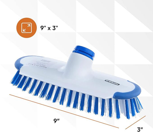 Superio Deck Scrub Brush Head Heavy Duty Stiff Bristles Replacement, Brush Refill with Scraper - Cleans Hot Tub, Swimming Pool, Granite Tiles, Bathroom, Patio, Kitchen, Wall, and Deck, (3)