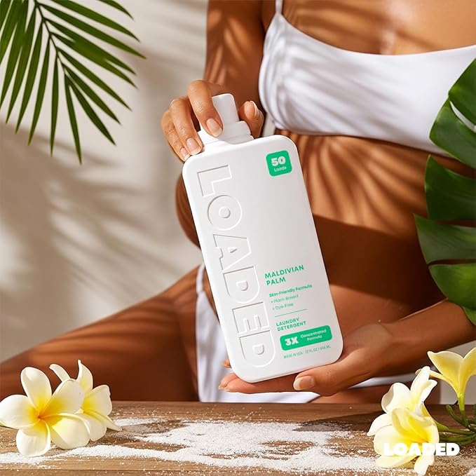 Loaded Laundry Detergent, Luxury Cologne & Perfume Scented | 50 Loads | Coconut & Palm | Skin-Friendly & Plant-Based | Made in USA | 32 oz