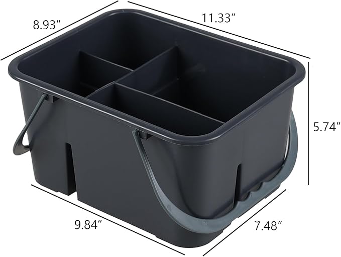 Plastic Divided Caddy Organizer with Handle, 4-Compartment Plastic Cleaning Caddy, Drak Gray