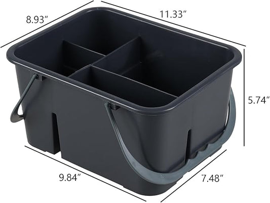 Plastic Divided Caddy Organizer with Handle, 4-Compartment Plastic Cleaning Caddy, Drak Gray