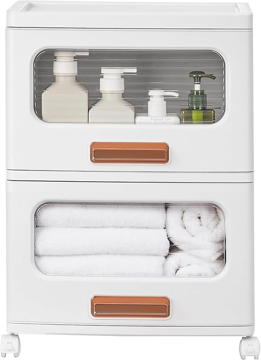 VECELO Stackable Storage Drawers Cabinet with Wheels, Storage Bins Pull Out, Waterproof Drawer Closet Organizer, Multi-Tier Stackable Design for Bedroom/Livingroom/Bathroom, Medium, 2-Tier