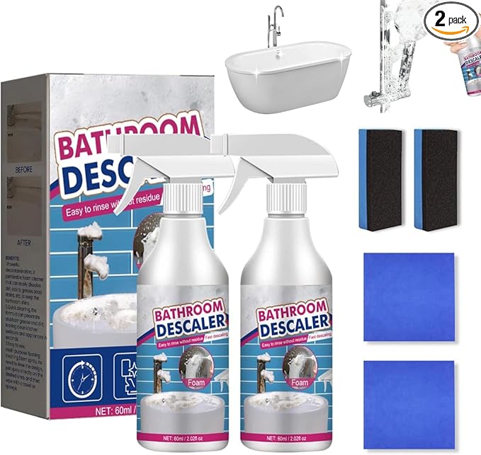 DESCALER CLEANER, 2PCS Bathroom Descaler Cleaner, Bathroom Descaler Foam Cleaner Spray, All-Purpose B-athroom D escaler Foam Spray, Stubborn Stains cleaner, for Kitchen, Home