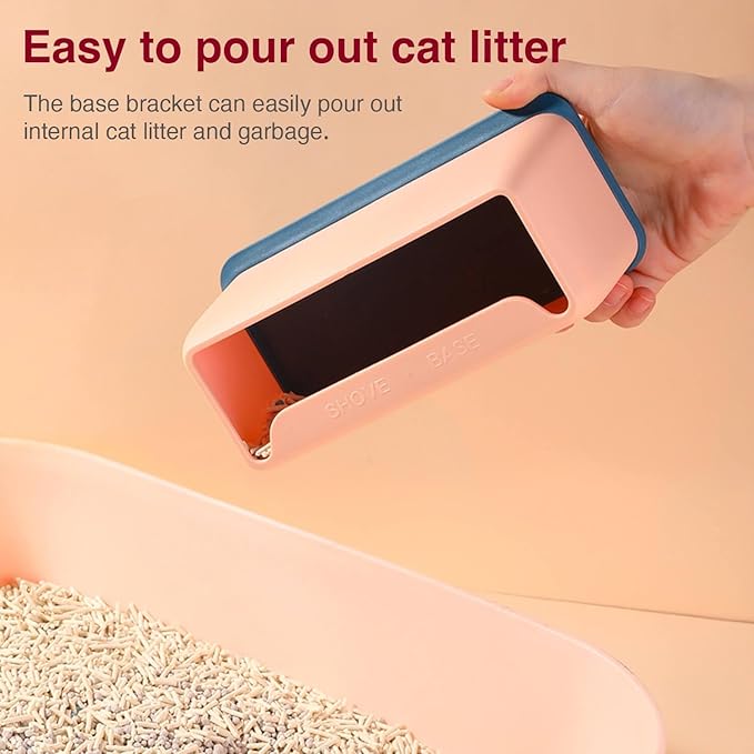 Cat Litter Scoops with Base Bracket, Kitty Scoop, Metal Cat Litter Scoop - Heavy Duty Litter Scooper & Speed Sifter with Comfortable Beech Wood Grip - Heavy Duty and Easy Clean