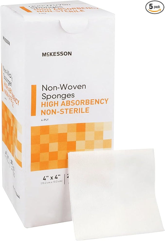 McKesson Non-Woven Sponges, Non-Sterile, 4-Ply, High Absorbency, Polyester/Rayon, 4 in x 4 in, 200 per Pack, 10 Packs, 2000 Total