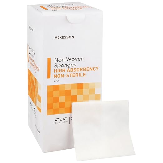 McKesson Non-Woven Sponges, Non-Sterile, 4-Ply, High Absorbency, Polyester/Rayon, 4 in x 4 in, 200 per Pack, 1 Pack