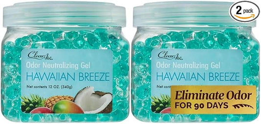 Clear Air Odor Eliminator Gel - 12 oz, Pack of 2 - Air Freshener Made with Essential Oils - Eliminates Odors in Bathrooms, Cars, Boats, RVs & Pet Areas - Hawaiian Breeze Scent
