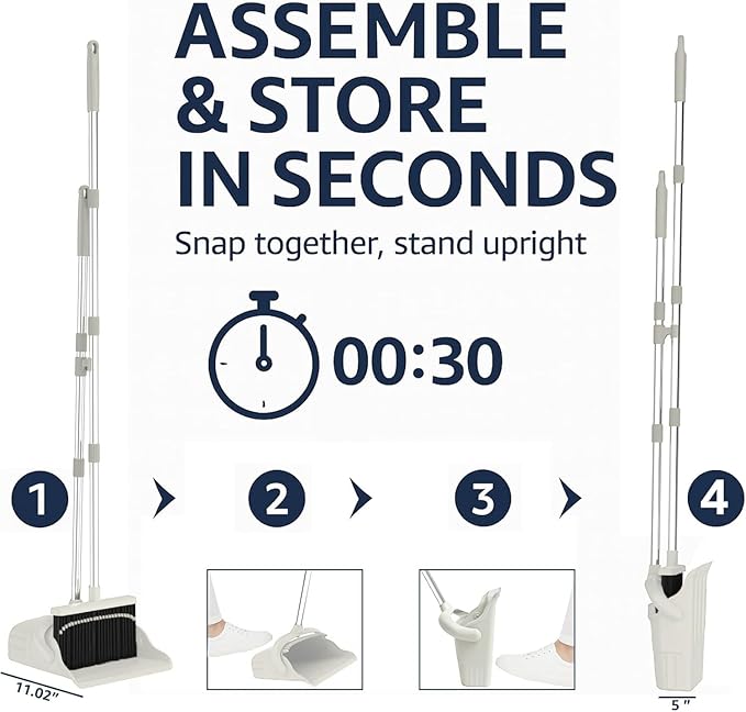 Broom with Dustpan – Premium Broom Set with Upright Design, Hair-Removal Dustpan Included,No-Bending Broom for efficient Home Cleaning Tool (Gray-Yellow)