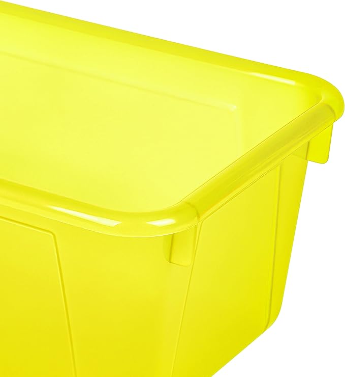 Storex Small Cubby Bins – Plastic Storage Containers for Classroom with Non-Snap Lid, 12.2 x 7.8 x 5.1 inches, Tint Yellow, 5-Pack (62482U05C)