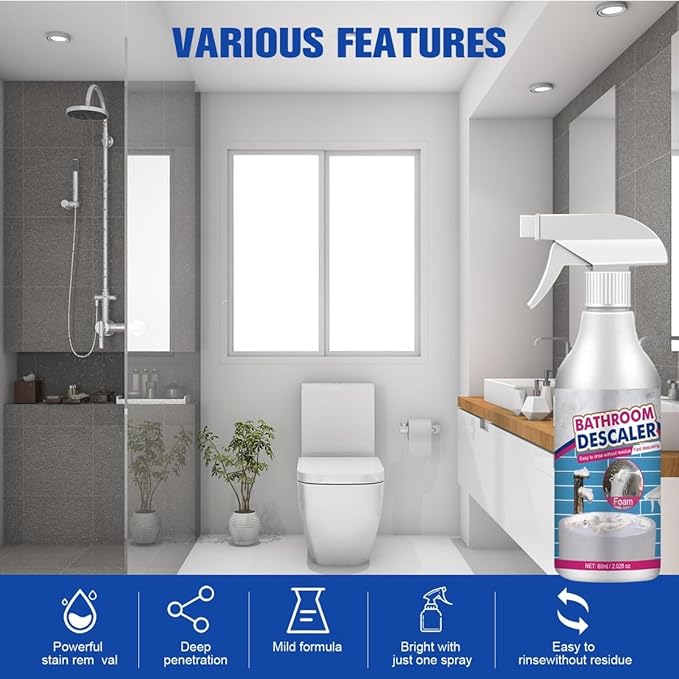 DESCALER CLEANER, 2PCS Bathroom Descaler Cleaner, Bathroom Descaler Foam Cleaner Spray, All-Purpose B-athroom D escaler Foam Spray, Stubborn Stains cleaner, for Kitchen, Home