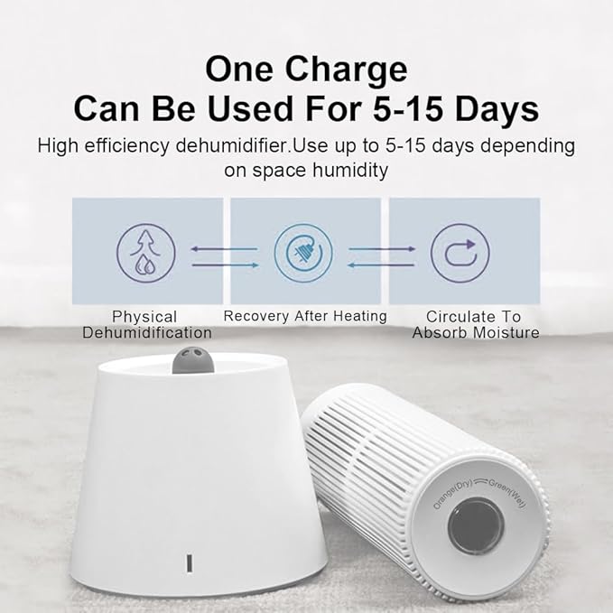 Reusable Cordless Gun Safe Mini Dehumidifier, Rechargeable with Heating Base, Quiet Small Portable Drier Stick for Space Room Bathroom Closet Car RV Boat Cabinet TOP-X-White 4+2