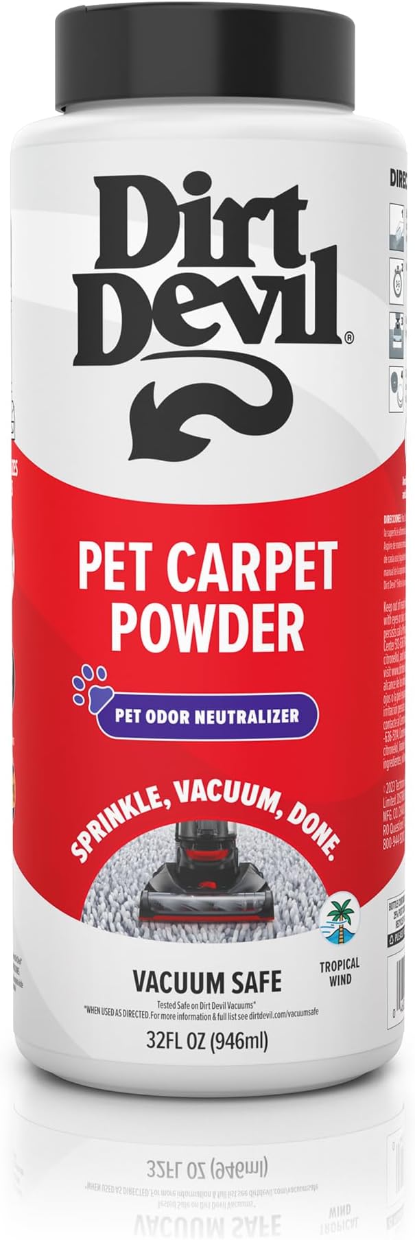 Dirt Devil Pet Carpet Powder, 32 oz, Room Refresher and Pet Odor Eliminator, Tropical Wind Scent, Vacuum Cleaner Safe, For Use on Carpets, Rugs, Upholstery and More, Carpet Freshener Powder for Home