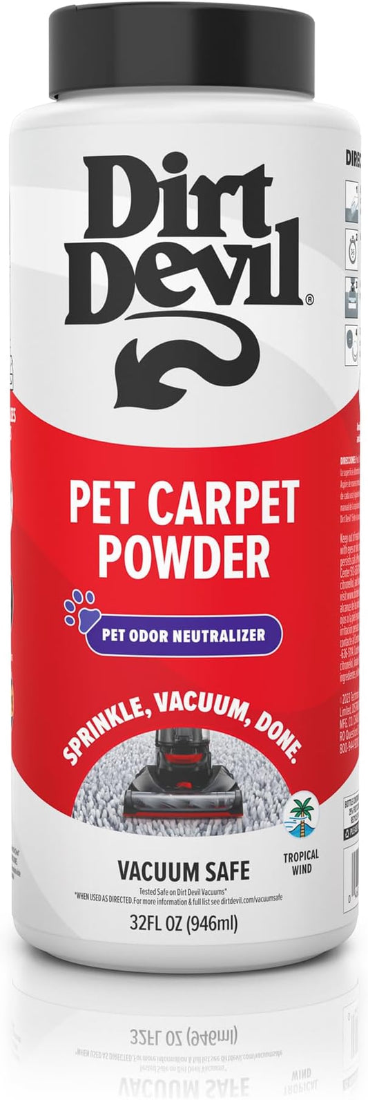 Dirt Devil Pet Carpet Powder, 32 oz, Room Refresher and Pet Odor Eliminator, Tropical Wind Scent, Vacuum Cleaner Safe, For Use on Carpets, Rugs, Upholstery and More, Carpet Freshener Powder for Home