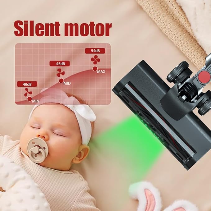 Cordless Vacuum Cleaner for Home, 6-in-1 Lightweight 45KPa Powerful Suction of 45-Min Runtime, Upgrated Green Light Dust Detection for Hard Floors/Carpets/Pet Hair