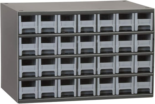 Akro-Mils Steel Garage Storage Cabinet, Small Parts Organizer Metal Cabinet for Hardware, Nails, Screws, Bolts, Nuts, and More, 17" W x 11" D x 11" H, 28-Drawer, Gray Cabinet/Gray Drawers (19228)