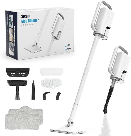 7-in-1 Steam Mop, 1200W Rotated Steam Cleaner for Home, 2 Modes, 400ML Removable Tank, 23FT Power Cord, 2 Pads, Multi-Surface Steamer for Hard Floor, Laminate Floor, Tiles Cleaning (Snow White)