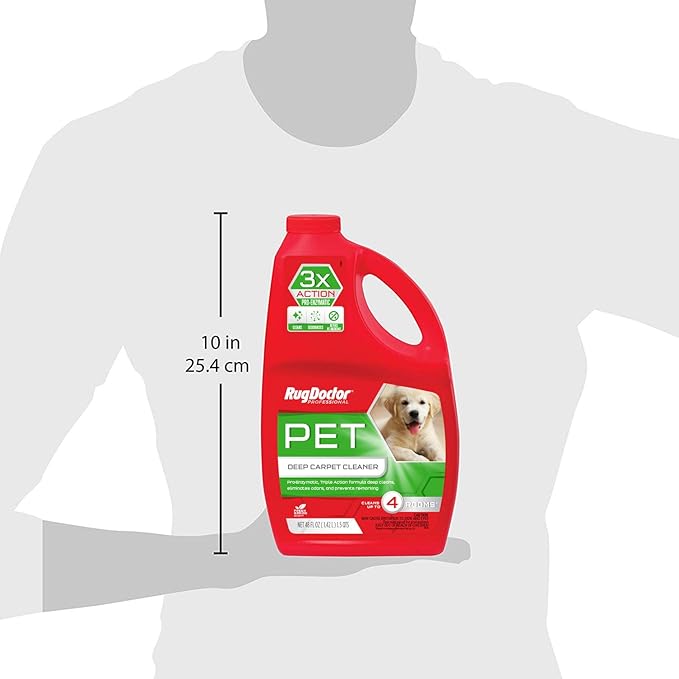 Rug Doctor Professional Triple Action Pet Stain and Odor Deep Carpet Cleaner Solution 48oz. Triple Action Formula Cleans, Deodorizes and Deters Remarking, Carpet Shampoo for Pet Stains & Odors