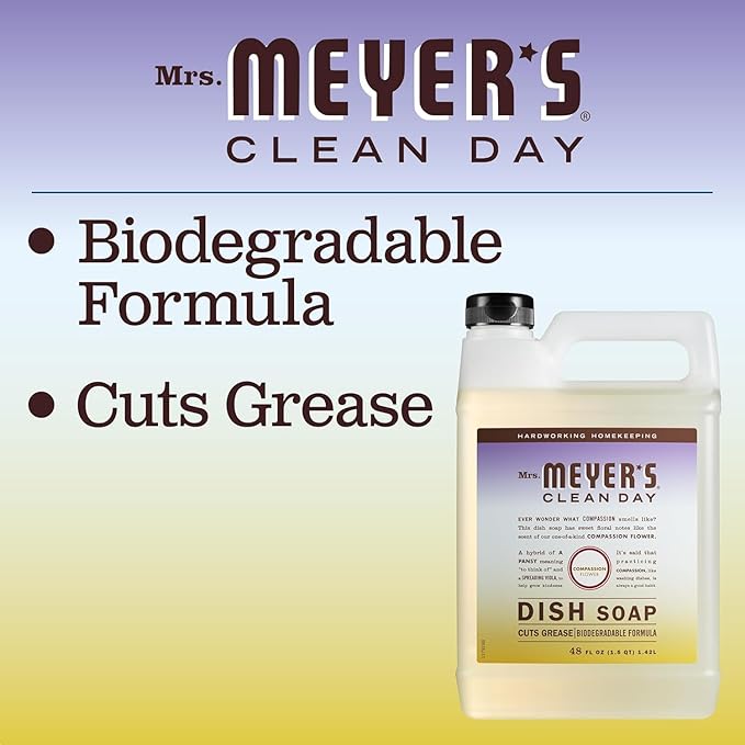 Mrs. MEYER'S CLEAN DAY Liquid Dish Soap Refill,Compassion Flower,Packaging May Vary,48 fl. oz,(Pack of 2)