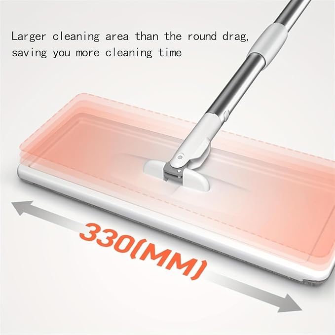 Mop and Bucket Set with Wringer, Flat Mops for Floor Cleaning, Wall Mop Cleaner with Long Handle, Hardwood Floor Mop with 4 Microfiber Pads (Grayish-White)