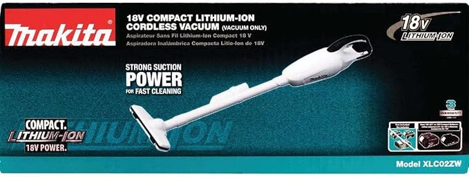 Makita XLC02ZW 18V LXT Lithium-Ion Compact Cordless Vacuum, Tool Only, White