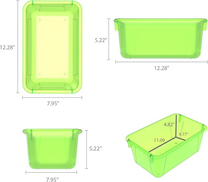 Storex Small Cubby Bins – Plastic Storage Containers for Classroom with Non-Snap Lid, 12.2 x 7.8 x 5.1 inches, Tint Green, 5-Pack (62483U05C)
